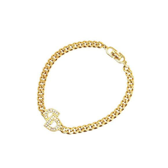 Pre Loved Dior CD Chain Necklace in GoldTone Metal with Rhinestones - Picture 2 of 5